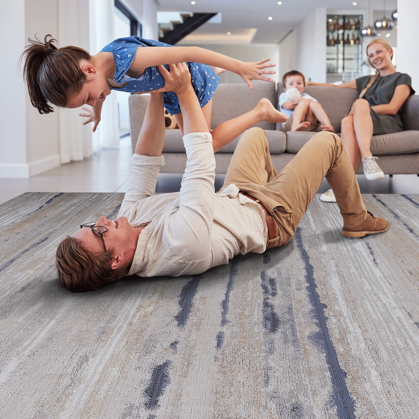 PAYAS C Ollection 6X9 Ivory Blue Striped Area Rug