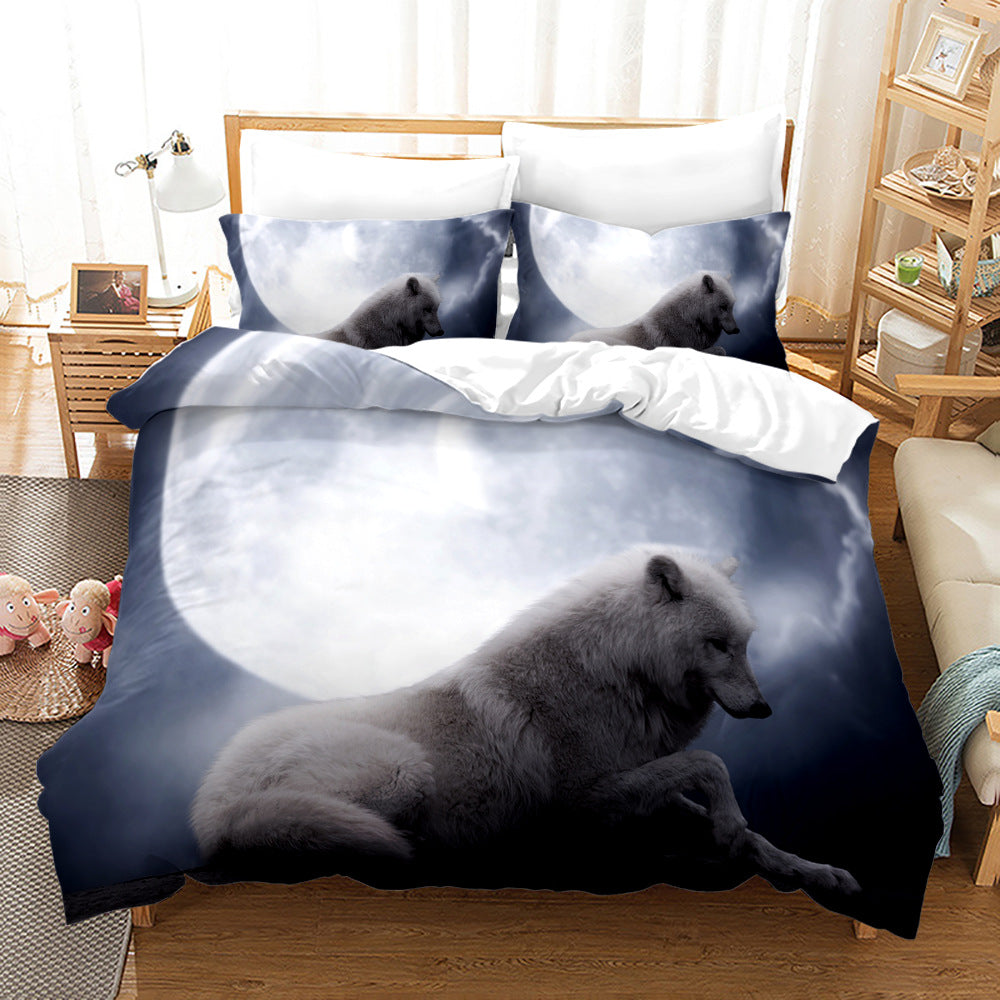 Digital Printed Wolf Bedding Set - 3-Piece Bed Linen for Home Decor