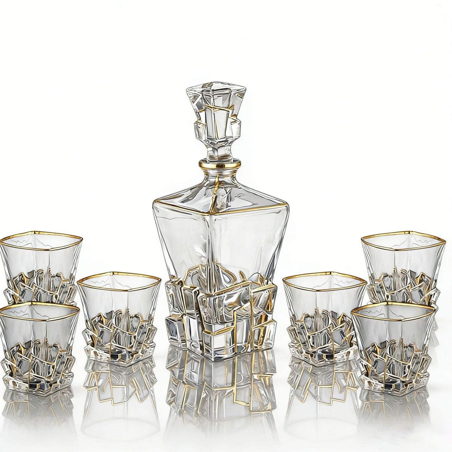 Crystal Whisky Glass Set - Home Bar Drinkware with Gilded Pattern
