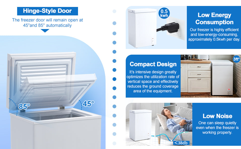 3.5 Cu.Ft Small Chest Freezer Compact Deep With 7-Level Temperature