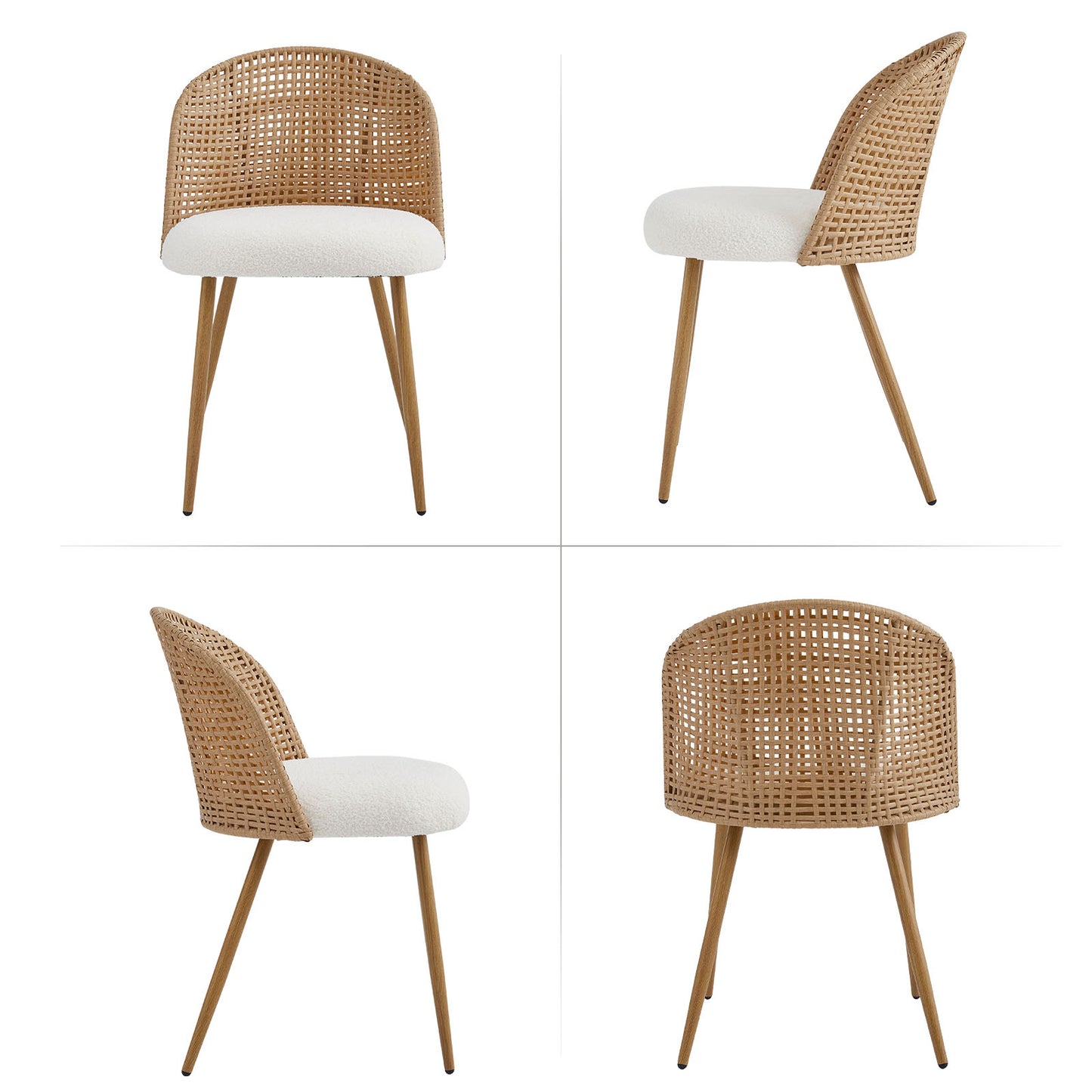 Modern Beige & Brown Wicker Dining Chairs Set of 4