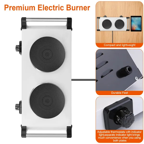 2000W Electric Dual Burner Hot Plate Stove - 5 Temperature Settings