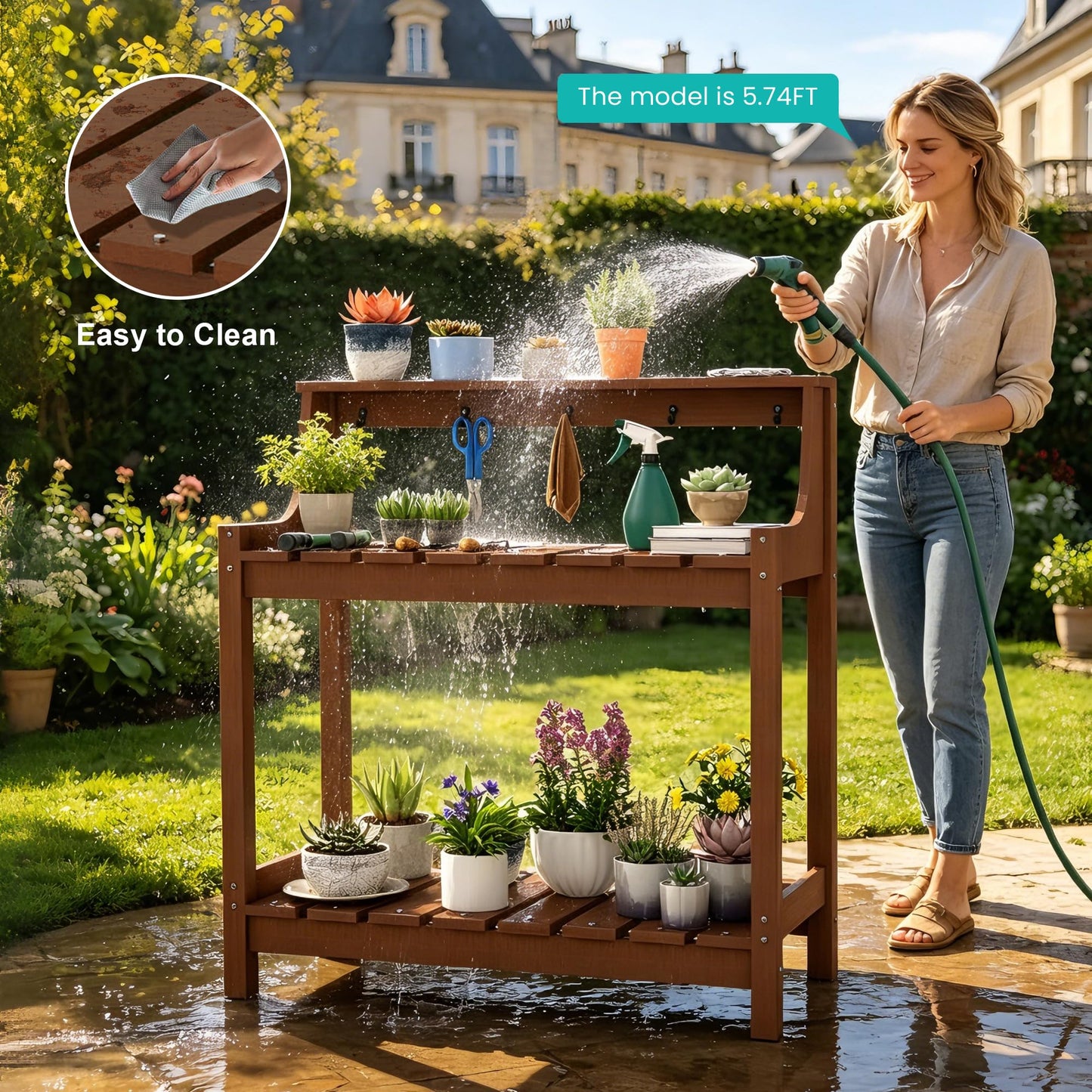 Outdoor Potting Bench with Storage - All Weather HDPE - Brown