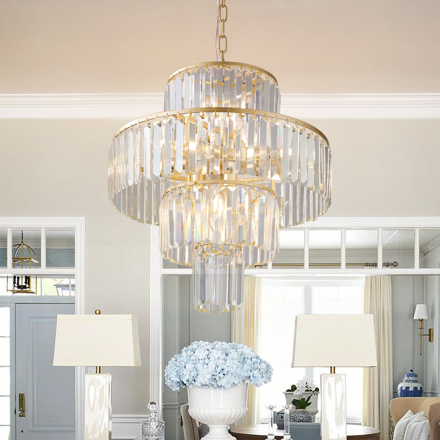 Elegant 20-Inch Crystal Chandelier - Gold 4-Tier Pendant Light