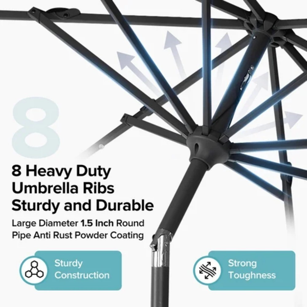 10 Ft Patio Umbrella with LED Solar Lights Outdoor Sun Shade Lake Blue