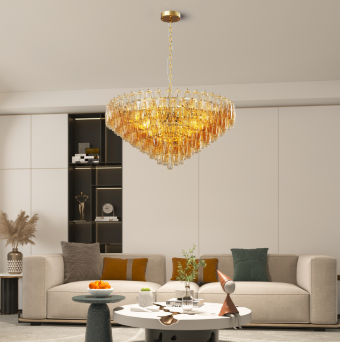 14-Light Gold Modern Round Chandelier with Smoke Glass Design