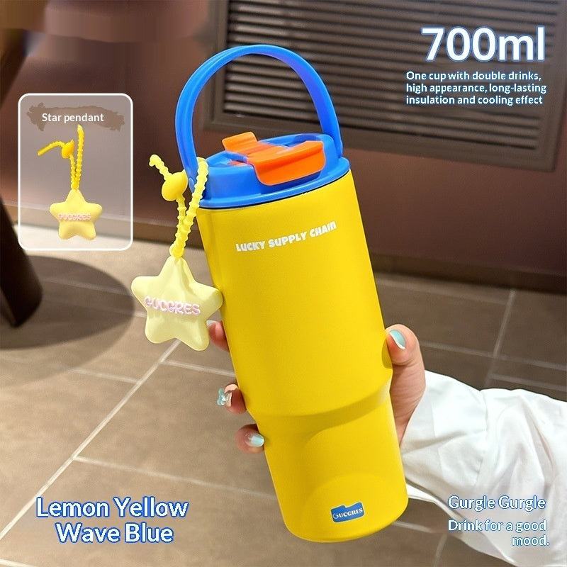 Large Capacity Stainless Steel Water Bottle with Straw - 700ml, Insulated, Durable