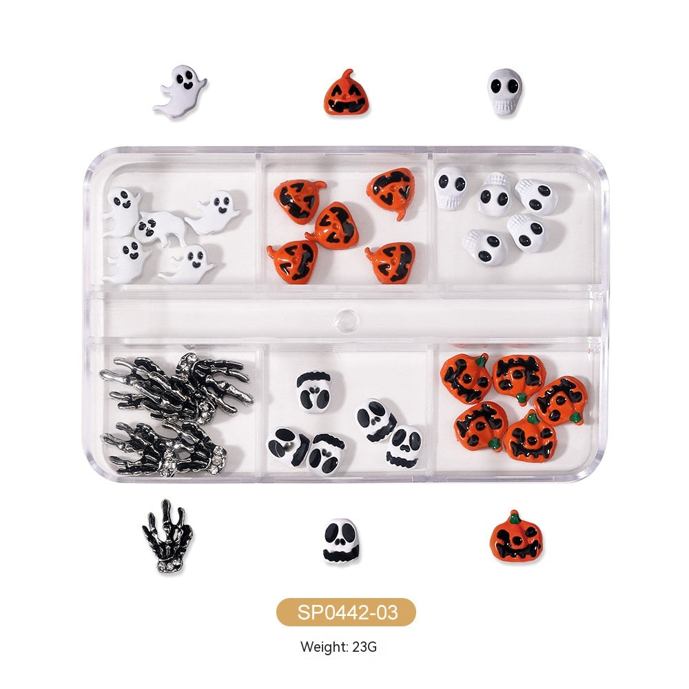 Halloween Alloy Skull Nail Ornament Set - Nail Art Accessories for Spooky Manicure