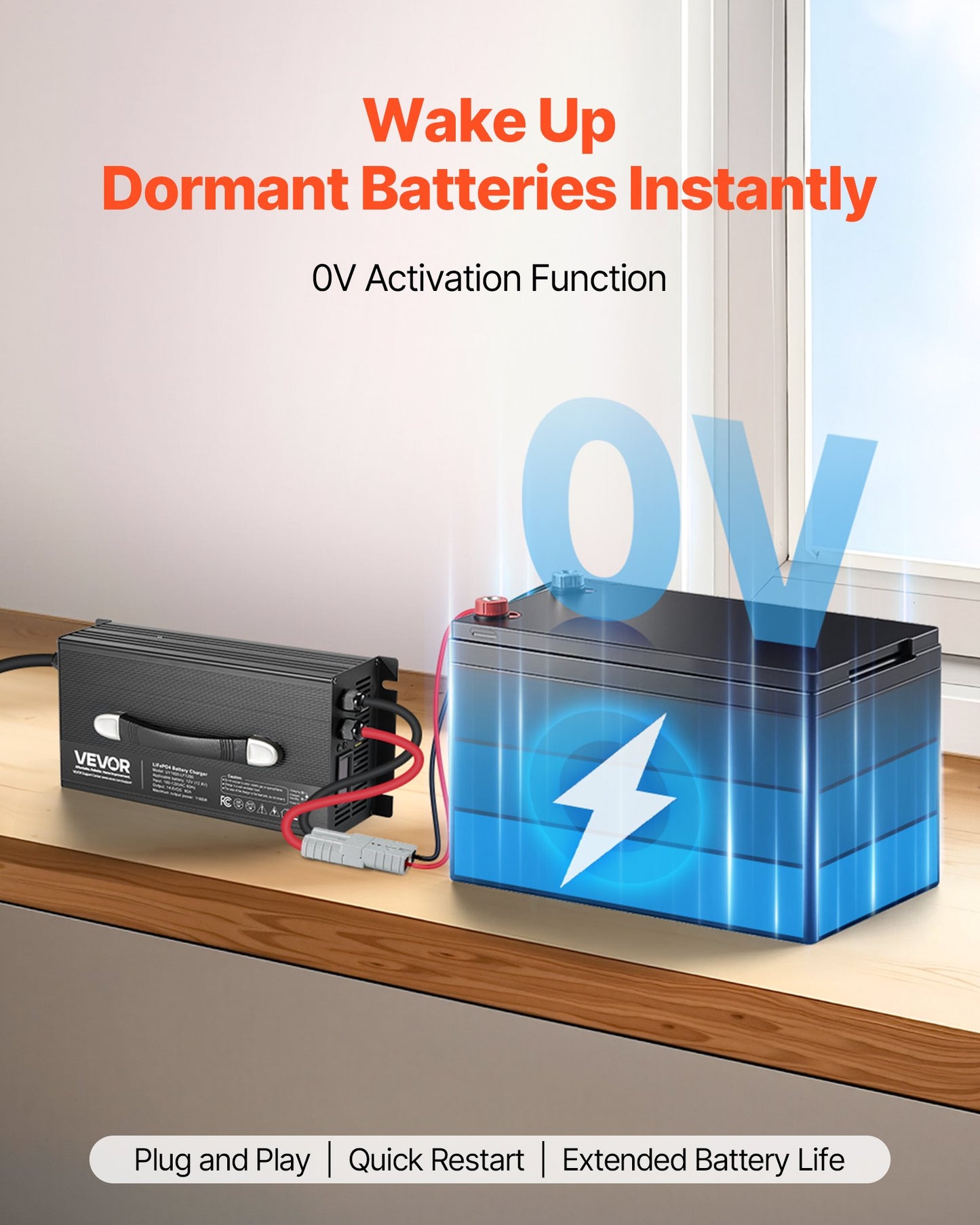 12V 80A Lithium Battery Charger for RV, LiFePO4, 14.6V, 4-Stage Smart Charger - Black