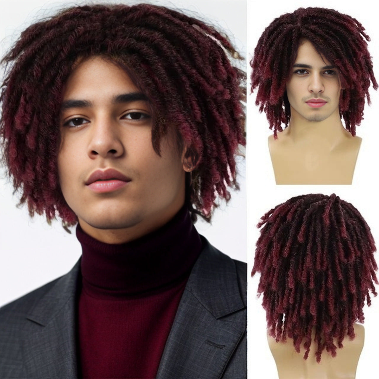 Men's Synthetic Dreadlocks Wig Full Head Short Hair 14 Inch - Multiple Colors