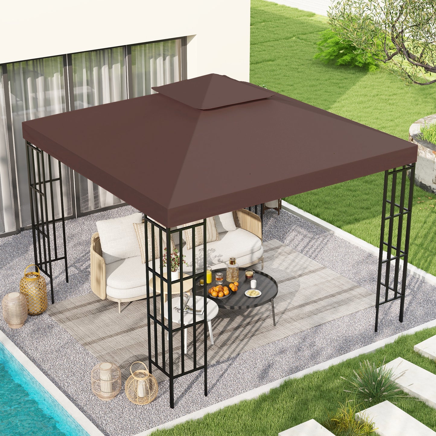 Replacement Canopy for 9.84' Gazebo - Coffee 2-Tier Top Cover