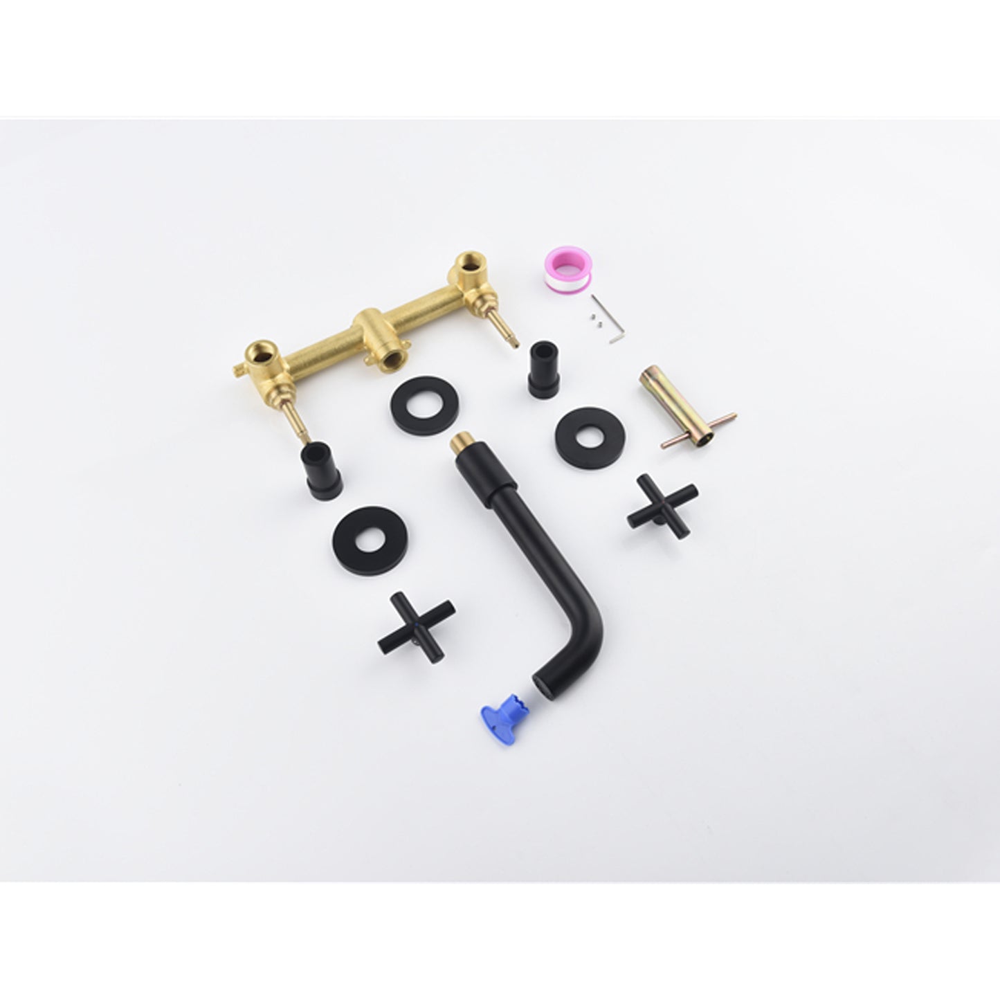 Wall-Mounted Bathroom Sink Faucet - Matte Black Brass