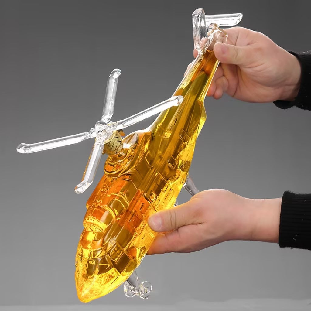 Glass Helicopter Wine Decanter Set - Aircraft, Motorcycle, Tank Styles, 500ml
