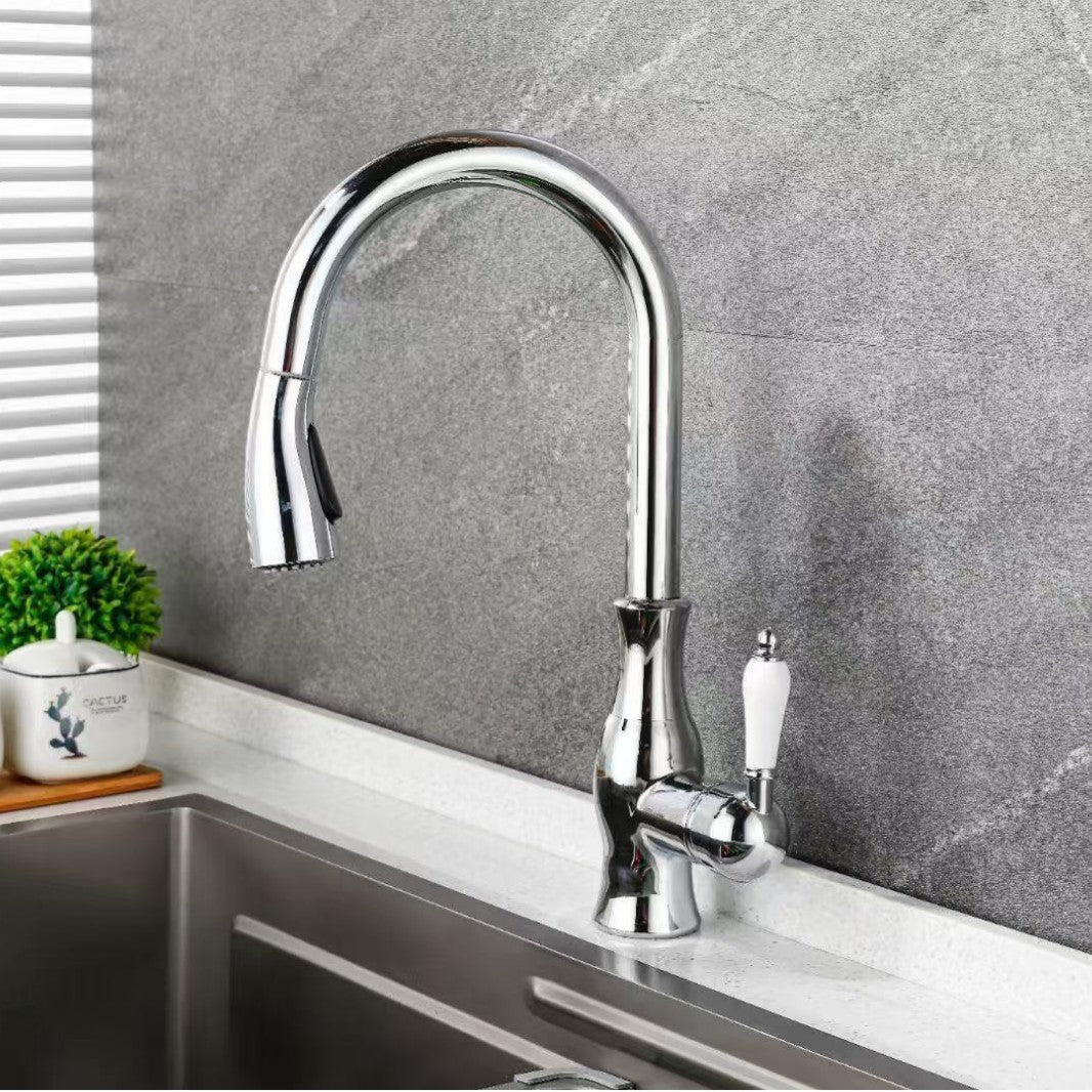 Kitchen Sink Hot and Cold Water Faucet Copper Finish with Inlet Pipe