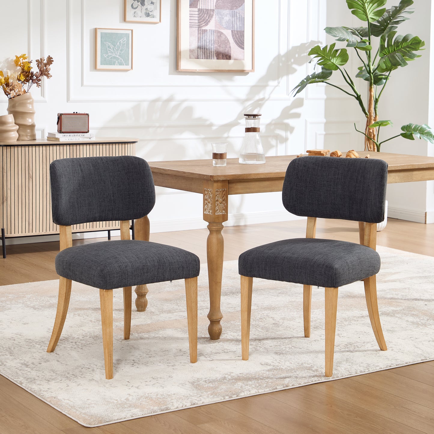 Modern Fabric Upholstered Dining Chairs Set of 2 - Dark Grey