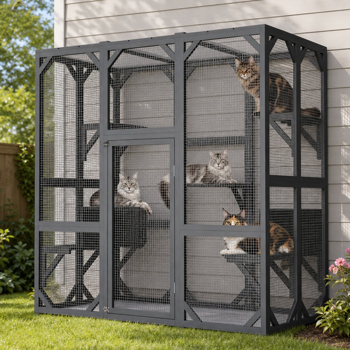 Large Outdoor Cat Enclosure 71x37x71 Inches with Mesh Panels Waterproof Roof