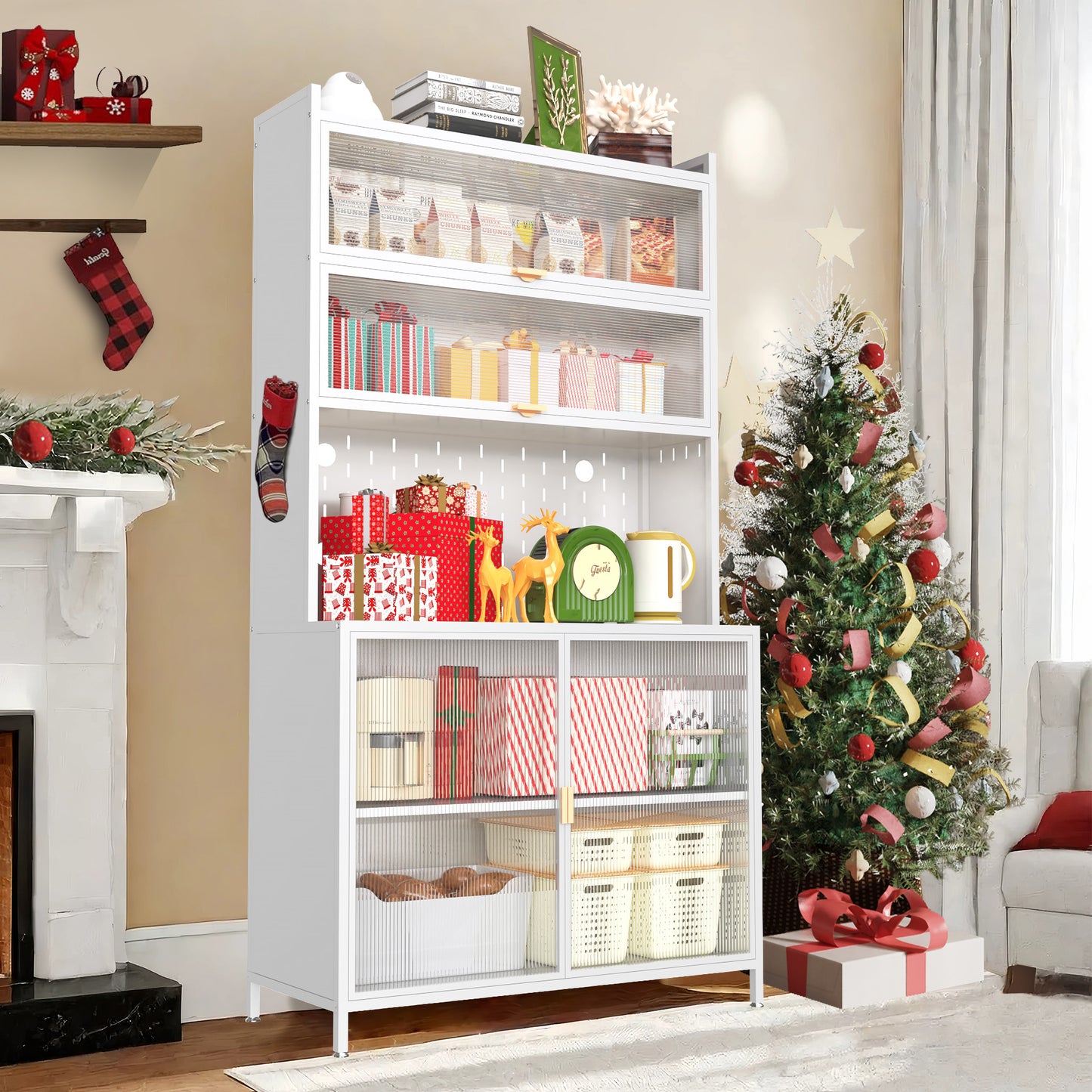 73'' Tall Kitchen Pantry Cabinet with 6-Tier Metal Storage - White