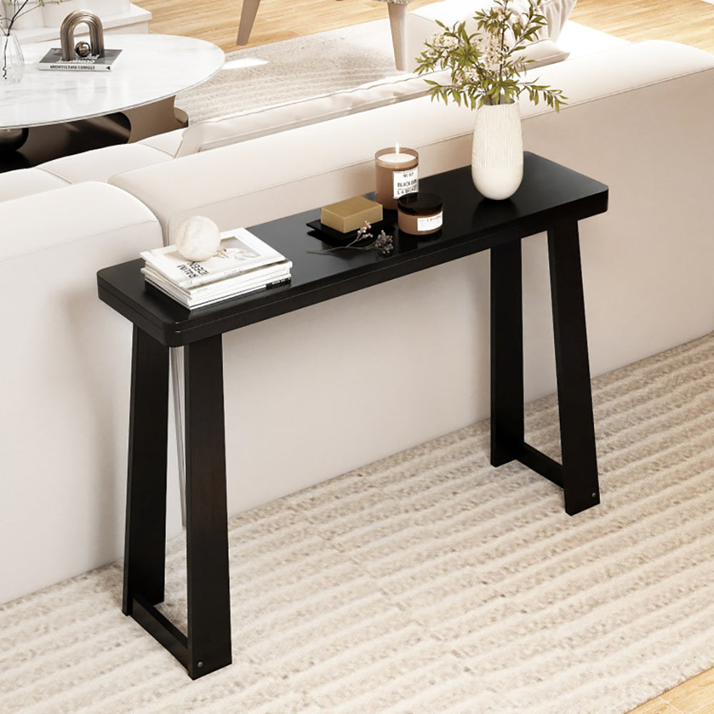 Solid Rubber Wood Console Table 43 Inch Narrow Entryway With Thick