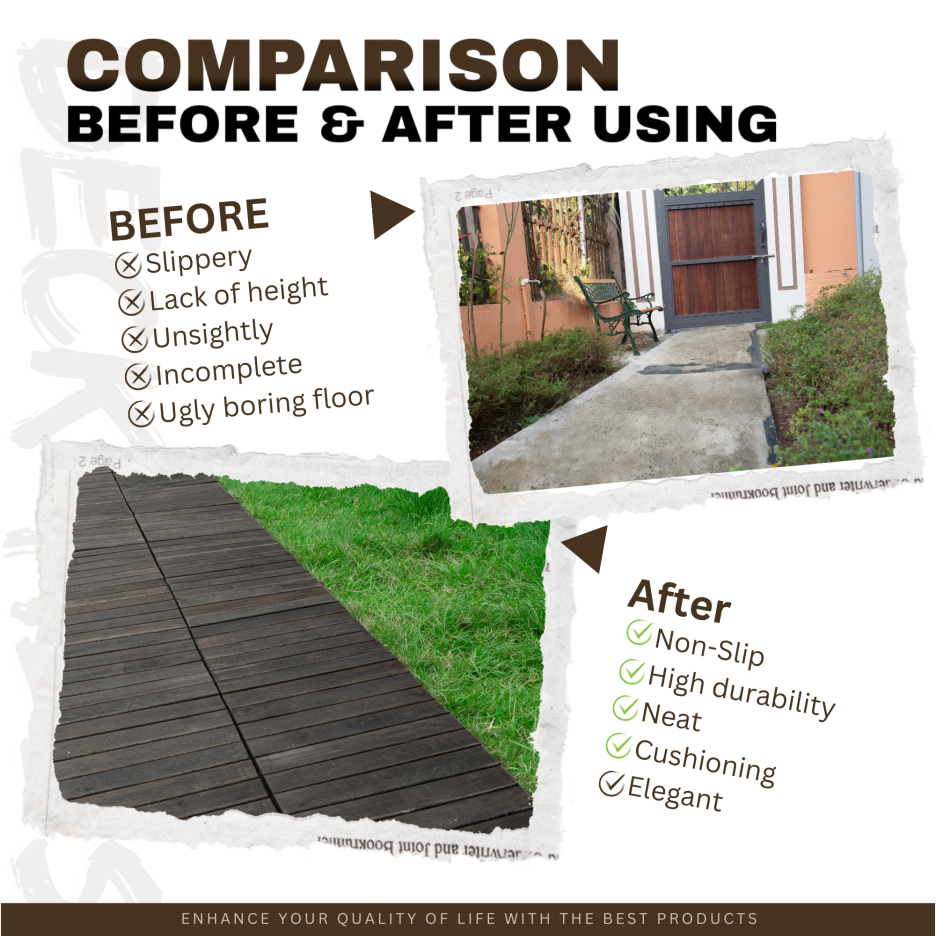 Interlocking Deck Tiles 12x12 inch Dark Brown Acacia Hardwood Outdoor Flooring Set