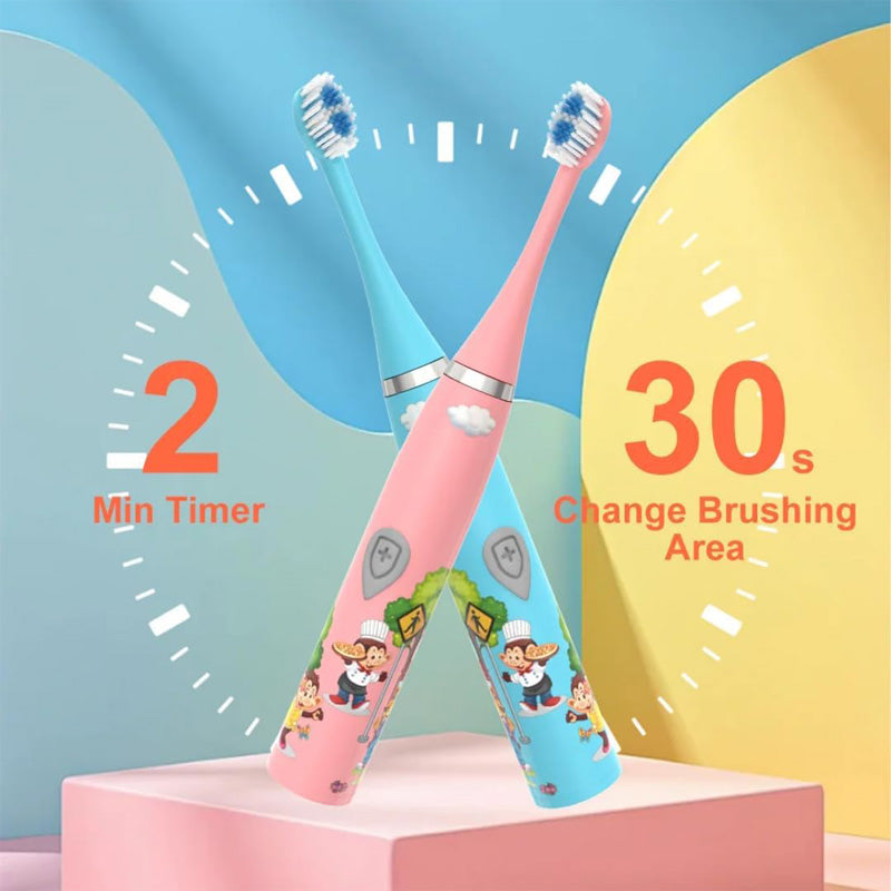 Kids Sonic Electric Toothbrush - Waterproof with 6 Replaceable Brush Heads