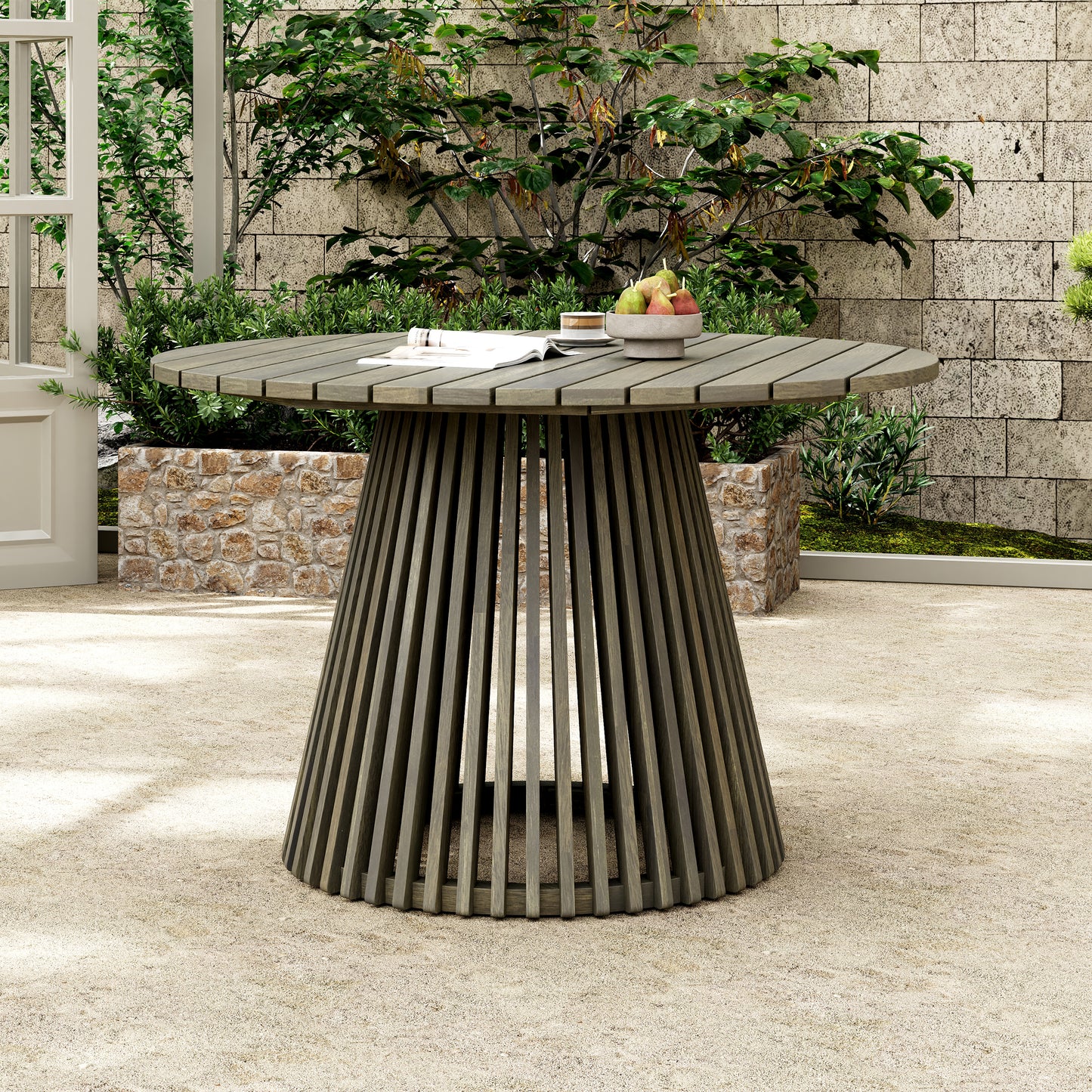 Outdoor Acacia Wood Patio Dining Table, 47.25-inch Extra-large Round
