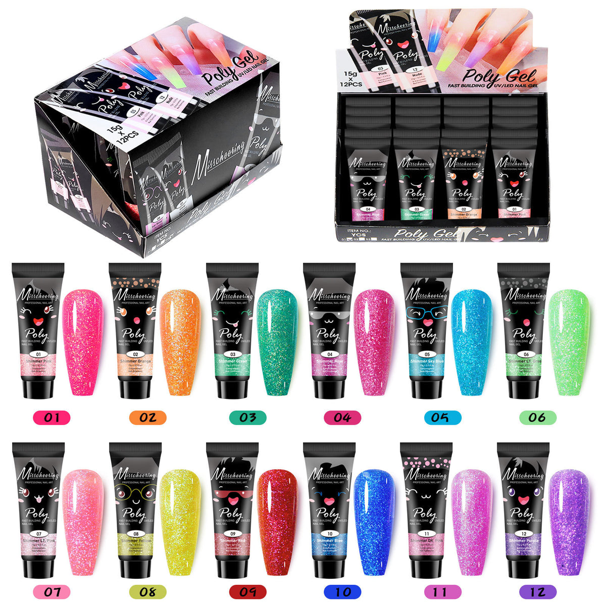 12-Color Sequin Nail Extension Kit - Nail Art & Gel Accessories