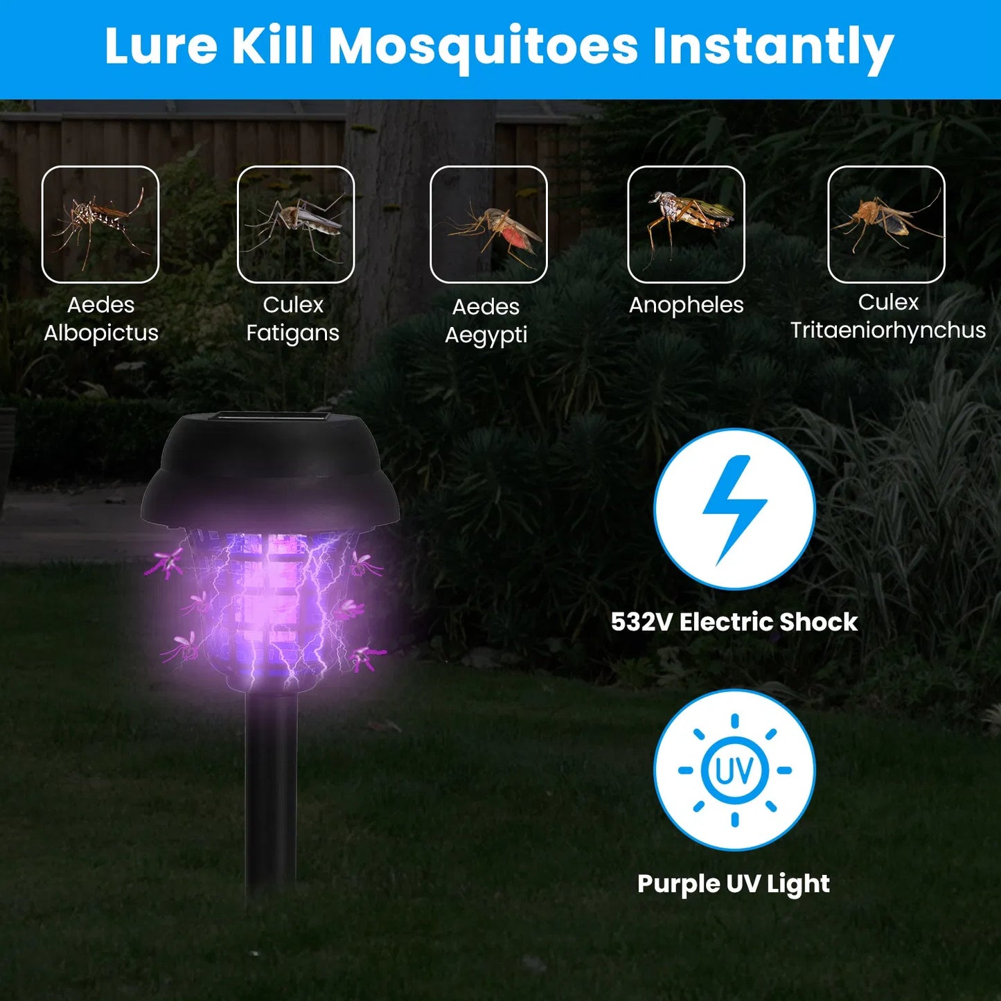 Solar Mosquito Zapper 4-Pack with UV & White LED Modes, Waterproof Outdoor Bug Killer