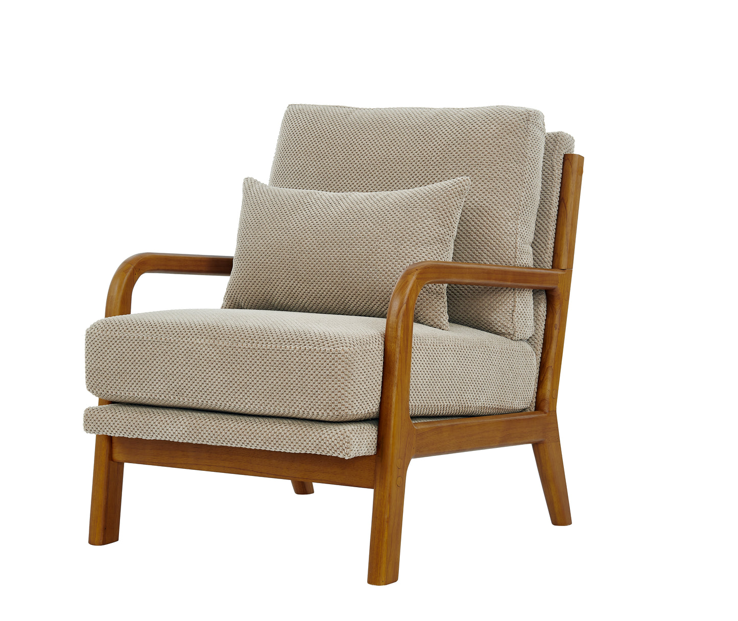 Mid-Century Modern Wooden Lounge Chair - Camel Upholstery
