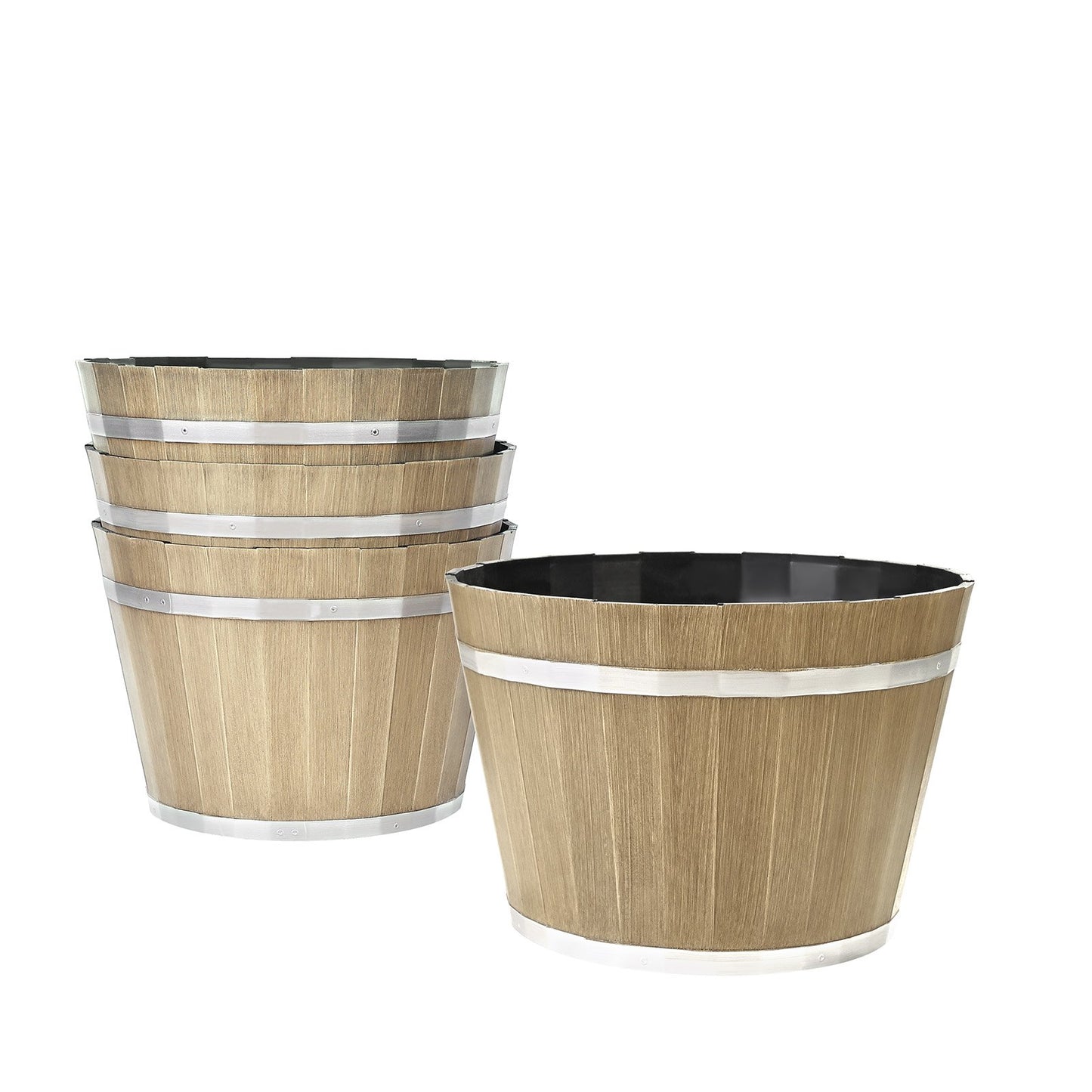 Resin Whiskey Barrel Planter - Rustic Garden Flower Pot, 11.81 Inch Natural Finish