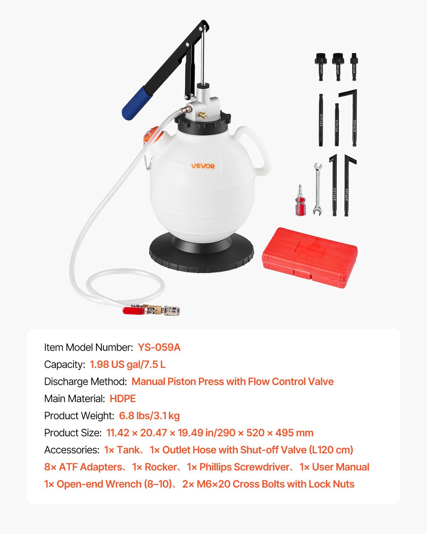 Transmission Fluid Pump Kit 7.5L Capacity with 8 ATF Adapters and Outlet Hose