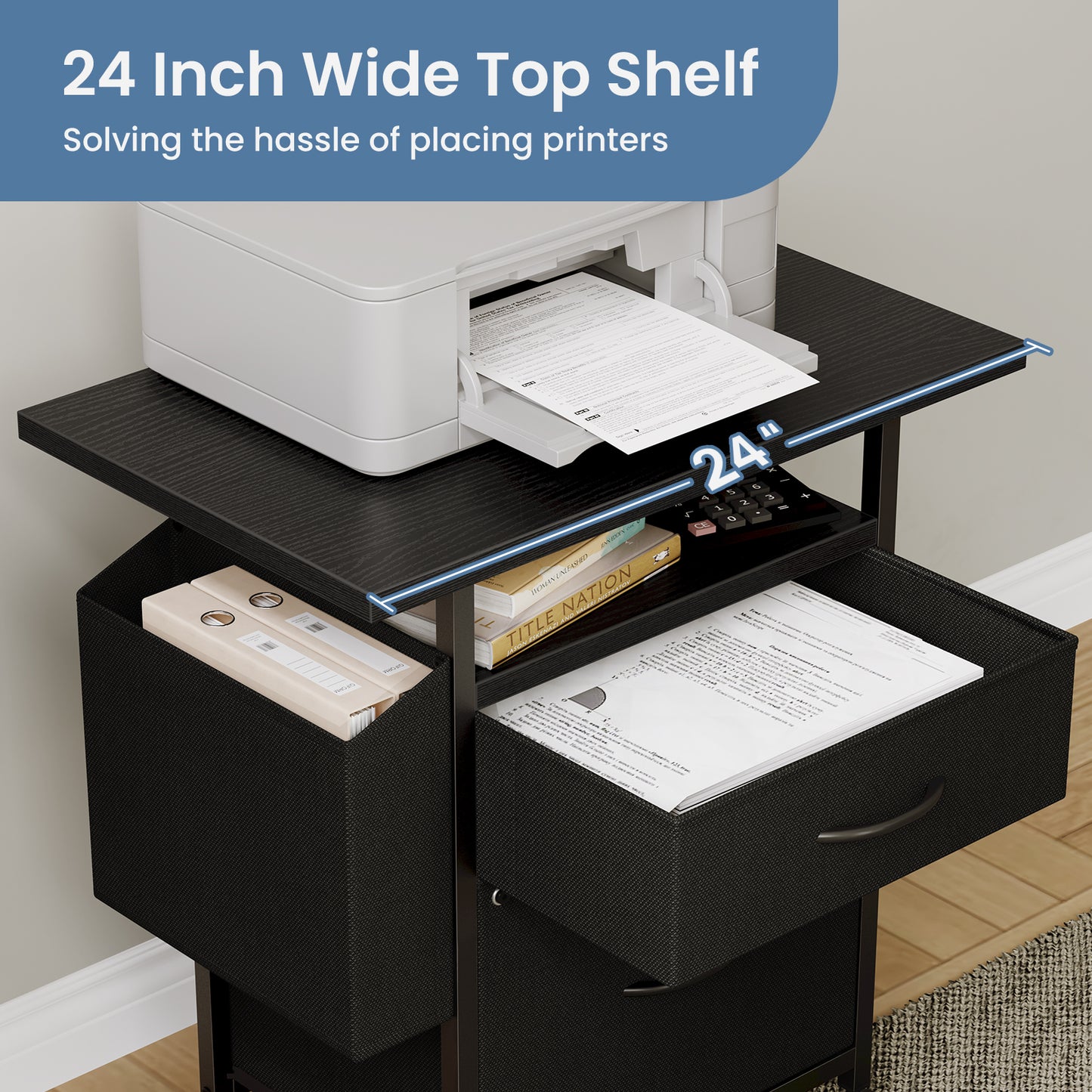Rollable Filing Cabinet, Equipped With Drawers And Storage Shelves,
