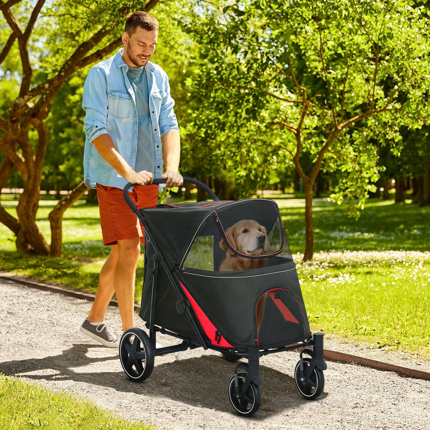 Foldable Dog Stroller for Medium and Large Dogs - Black, 865x585x220mm
