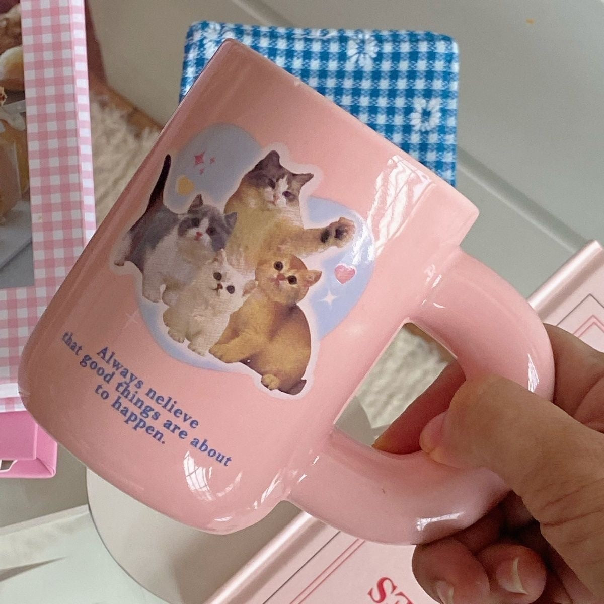 Cute Kitten Printed Ceramic Mug - 300ml Pink Pig Home Drinkware