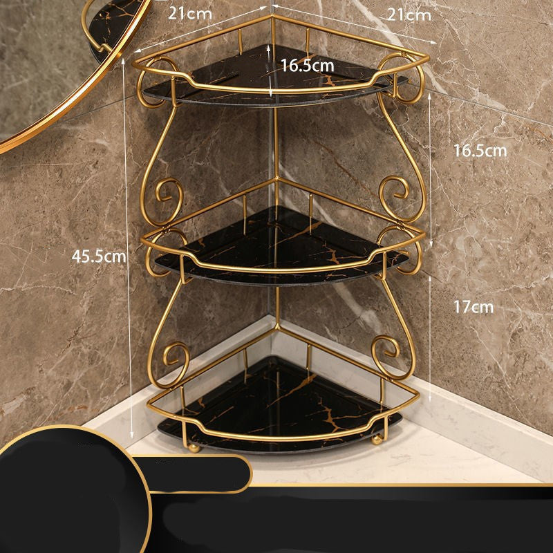 Light Luxury Triangle Bathroom Shelf Multi-Layer Storage Rack White Black Gold