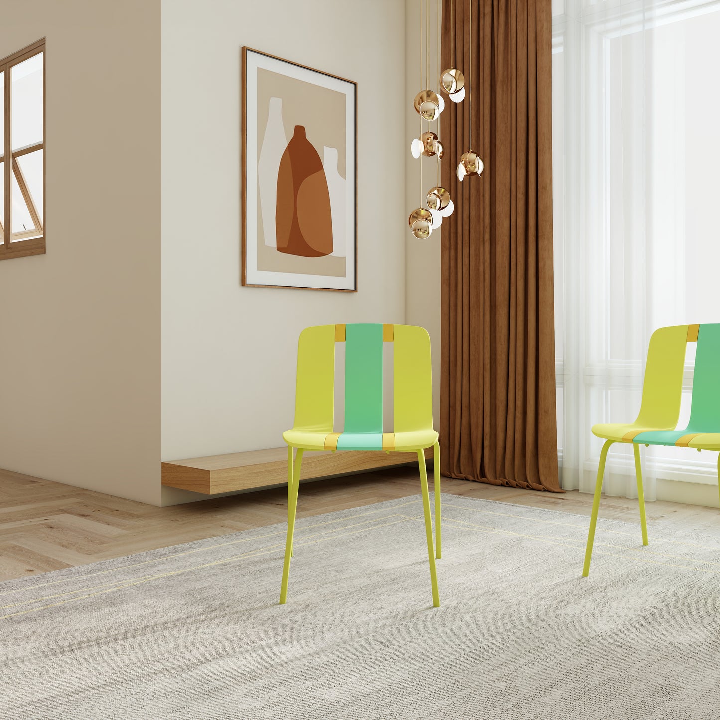 4-Pack Modern Striped Color Block Chairs - Indoor/Outdoor Seating