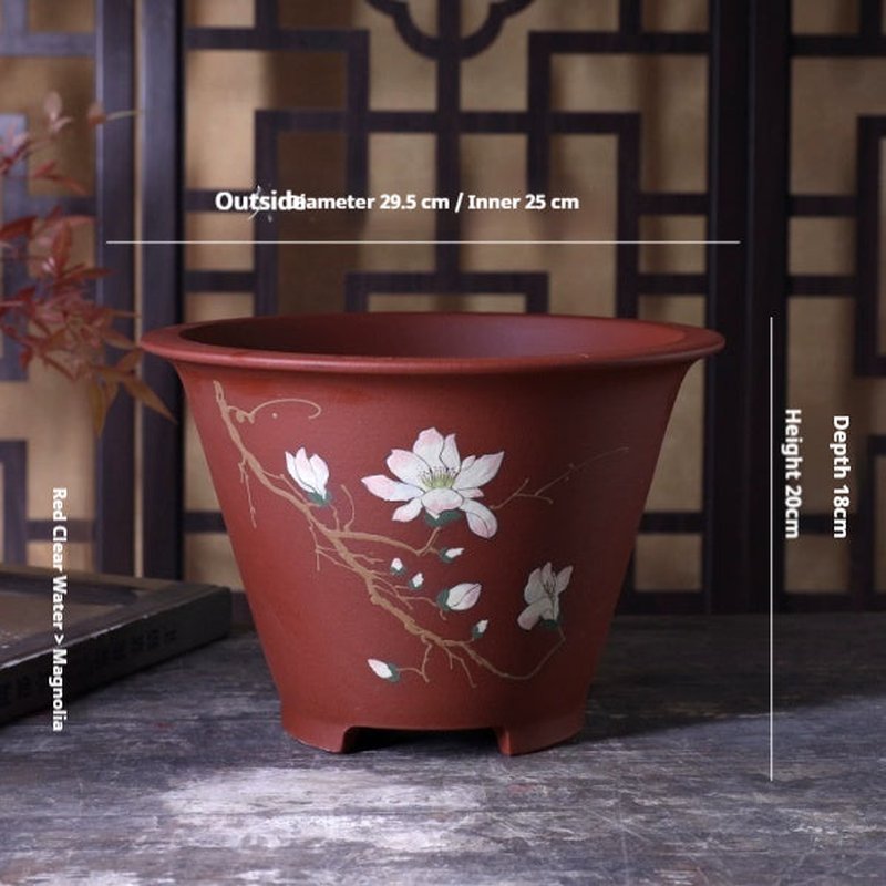 Chinese Style Flower Pot for Desktop Decor - Magnolia, Autumn, Plain