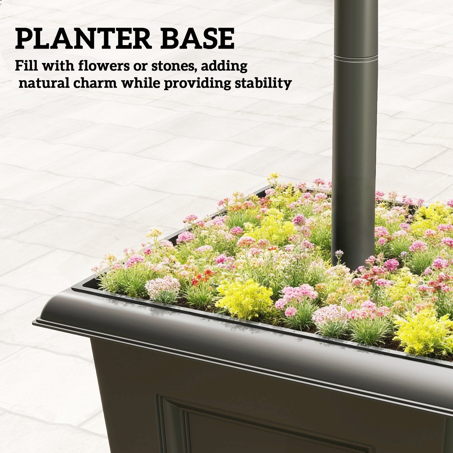 63" Waterproof Solar Lamp Post Lights with Planter - 2 Pack, Black