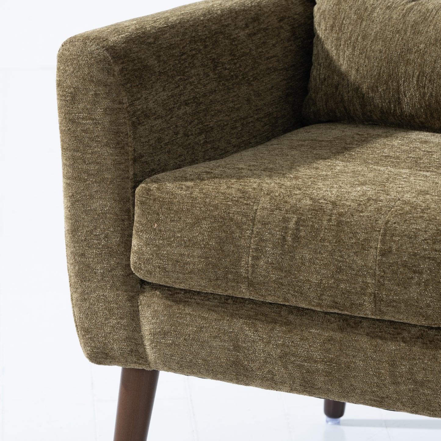Modern Accent Chair - Soft Chenille Upholstered Armchair in Olive Green