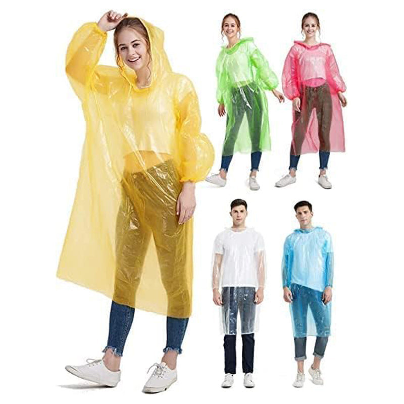 Disposable Rain Poncho for Adults - 2 Pack Waterproof Hooded Raincoat