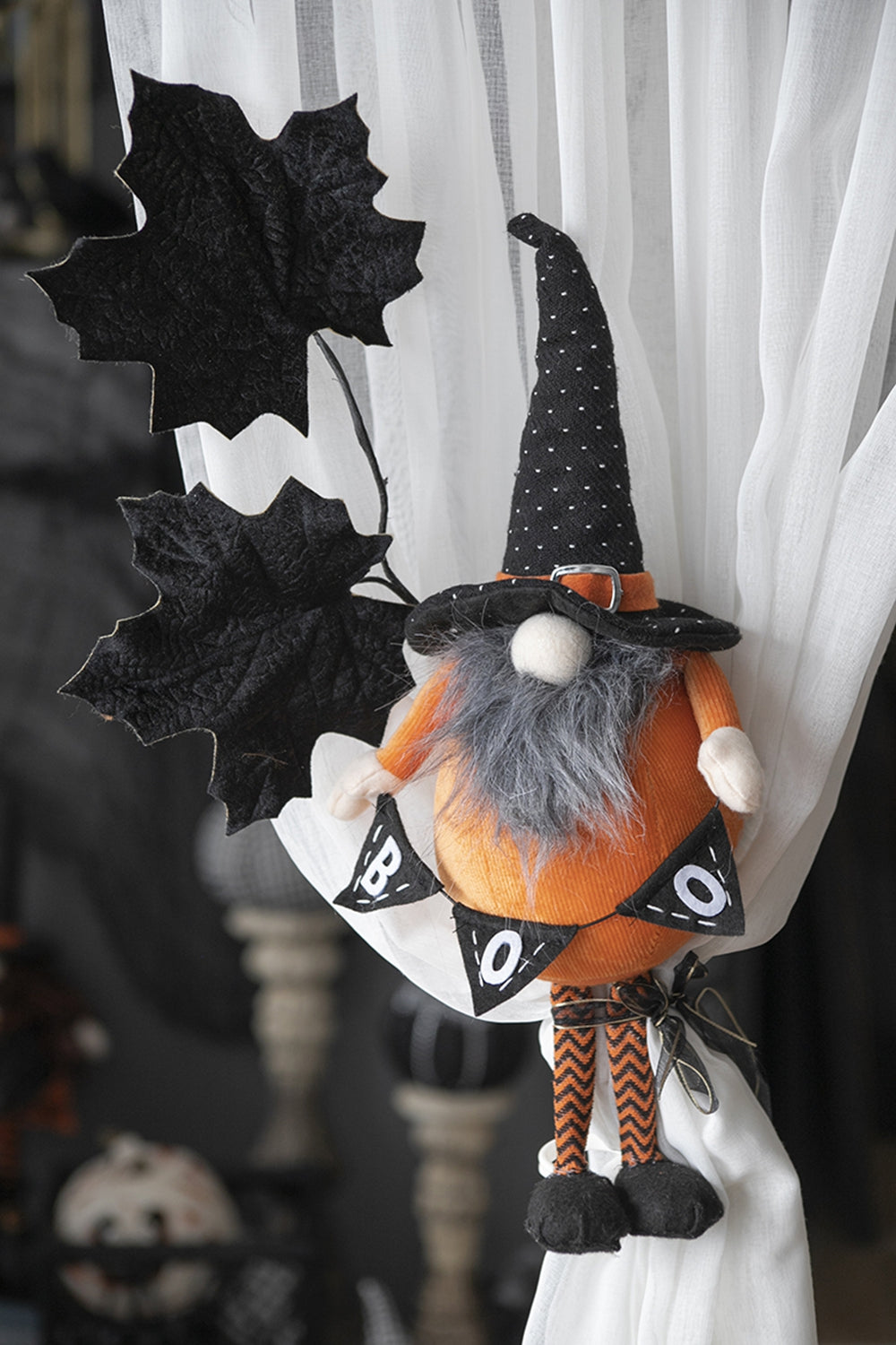 Set of 2 Fabric Standing Gnomes with 'B-O-O' Banner - Halloween Decor