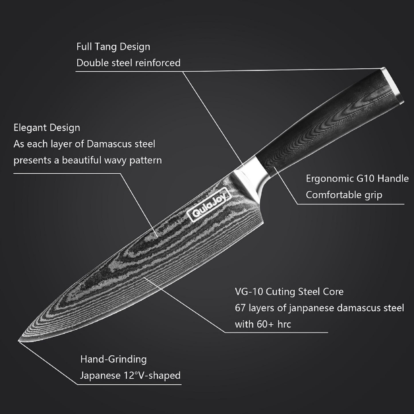 8-Inch Chef Knife - Ultra Sharp Japanese Damascus VG-10 Blade