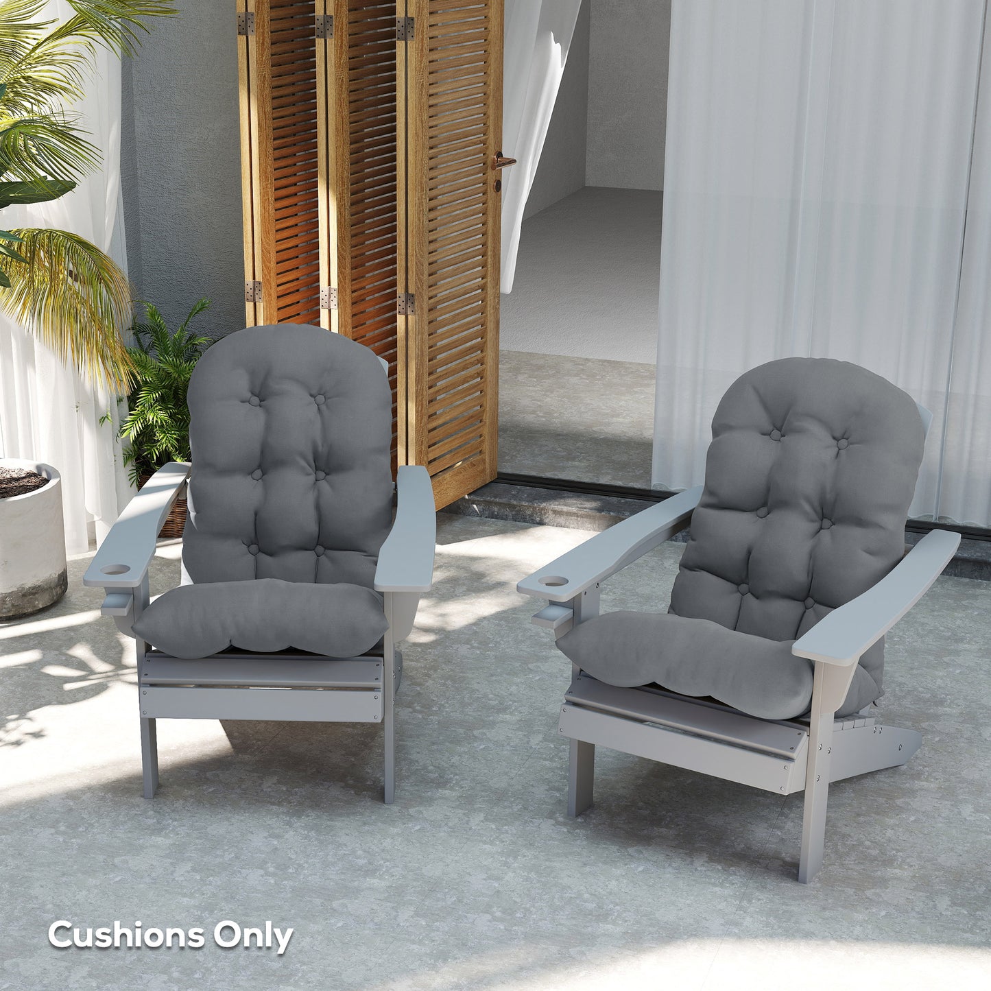 Adirondack Chair Cushions Set of 2 - Tufted Gray Non-Slip Cushions