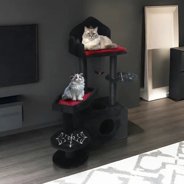 Gothic Cat Tree Tower with Scratching Posts, Perches & Cat Cave - 44.5in Black
