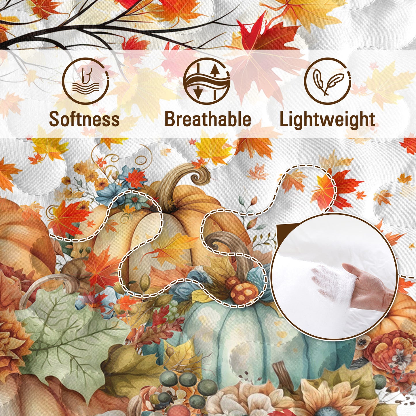 Pumpkin Print Quilt Set - Autumn Theme Bedding Set