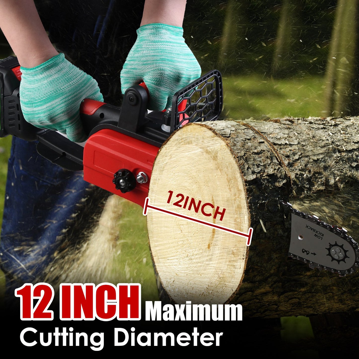 12-Inch Cordless Electric Chainsaw with 21V Battery & Auto Oiler - Tree & Wood Cutting