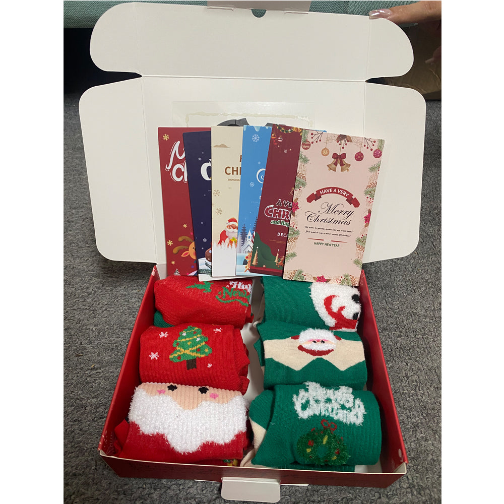 Christmas Socks Gift Set with 6 Greeting Cards - Multicolor