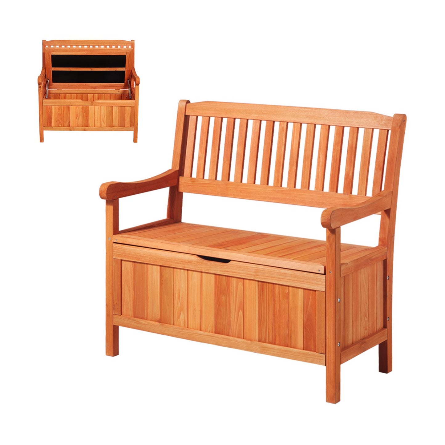Outdoor Wooden Storage Bench and Seating, Waterproof Deck Box for Garden