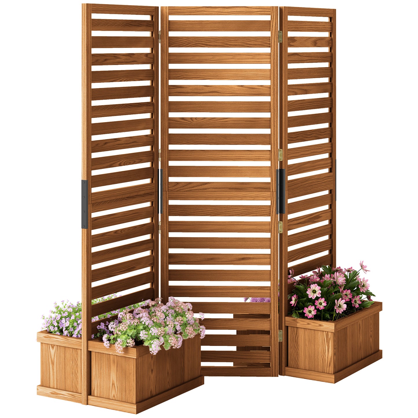 Wooden Garden Trellis with 4 Planter Boxes - Natural 62.5 x 19 x 66 Inches