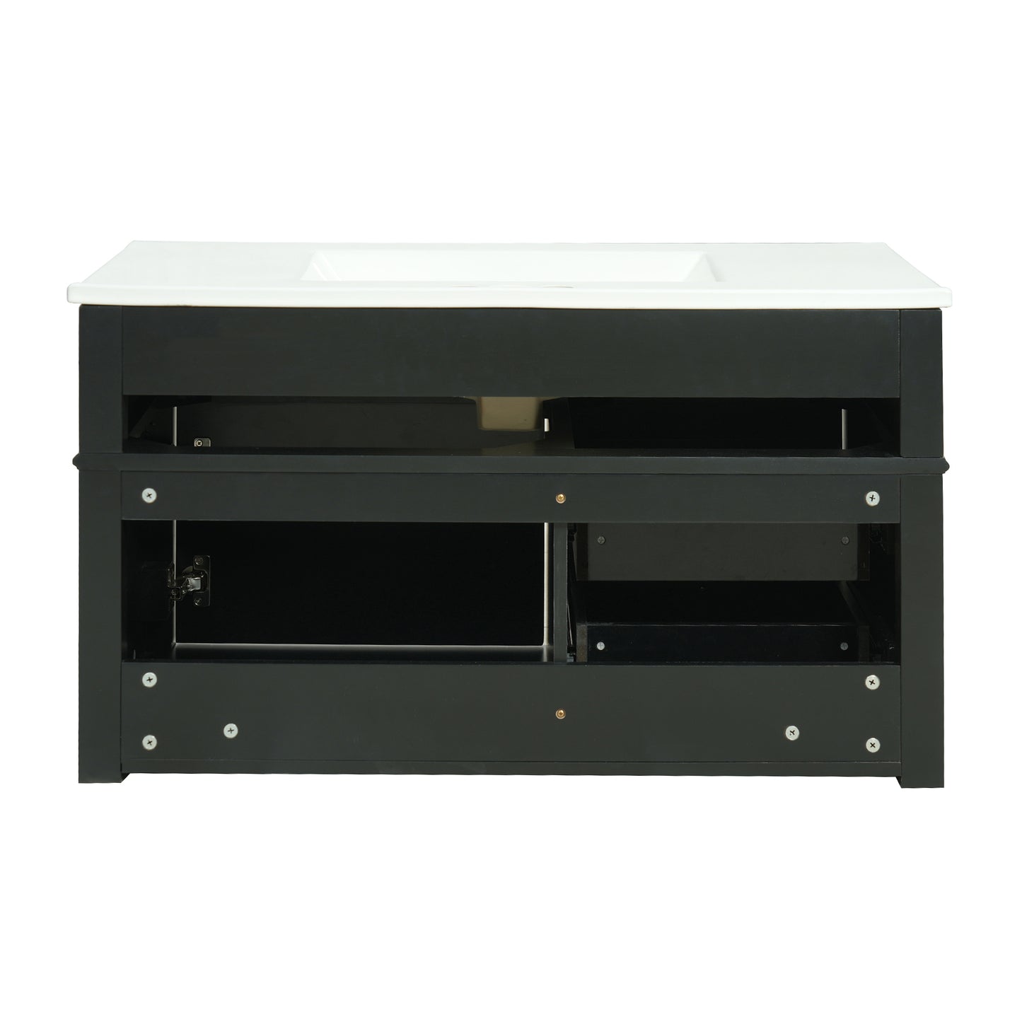 36-Inch Wall Mounted Bathroom Vanity with Ceramic Sink - Black