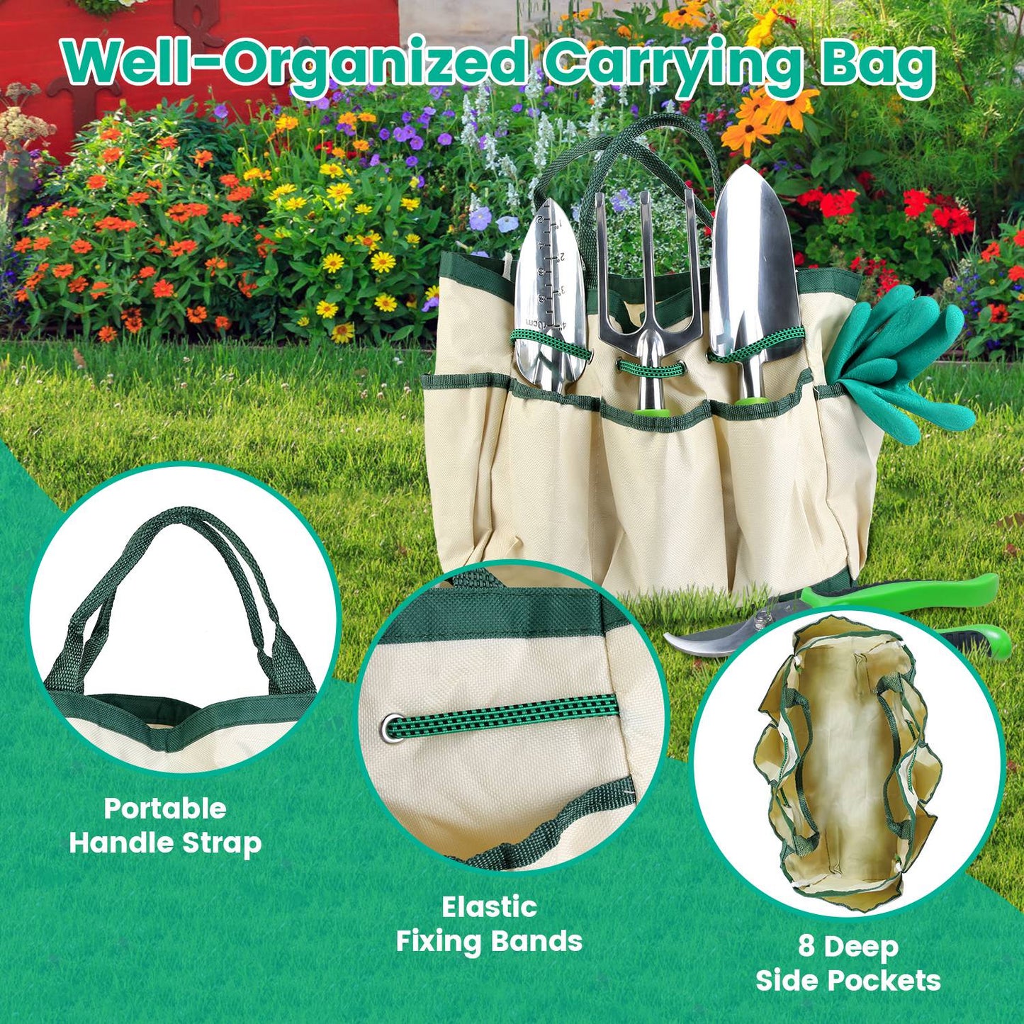 13-Piece Garden Tool Set with Aluminum Alloy Hand Tools & Storage Bag